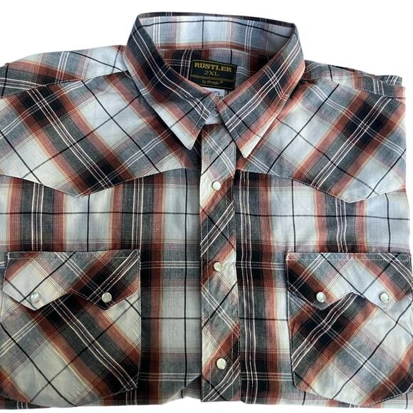 RUSTLER by Wrangler Classic Short Sleeve  W/Pearl Snaps VTG - Picture 6 of 10